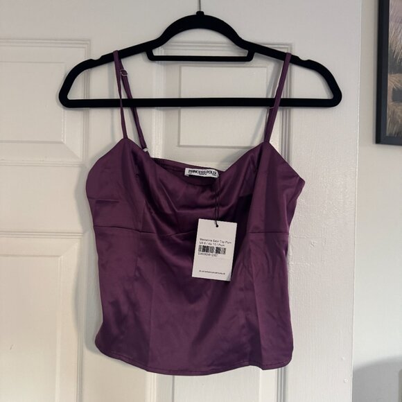*NWT* Princess Polly Marcelline Satin Top - Plum - Picture 3 of 5